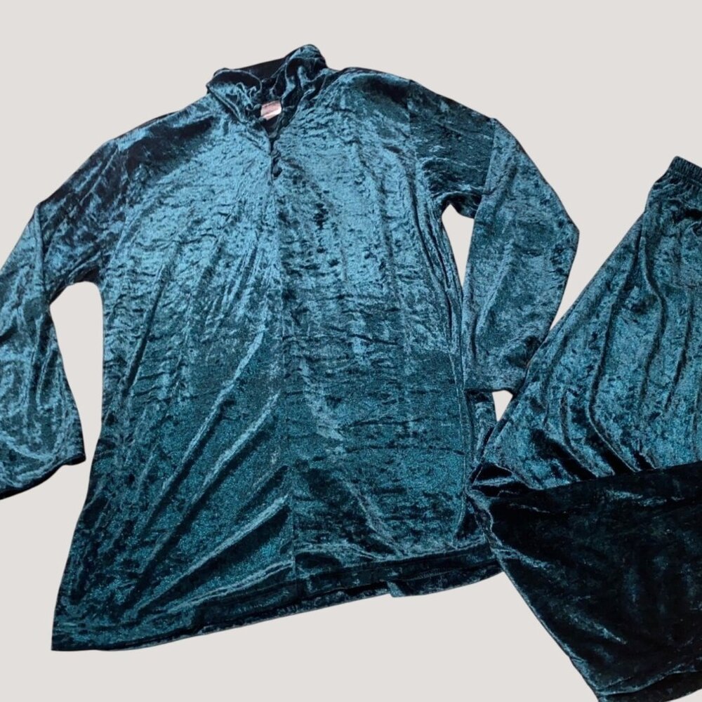 Lounge Set Vintage Willow Ridge USA Dark Green Hunter Velvet Costume 2 pcs